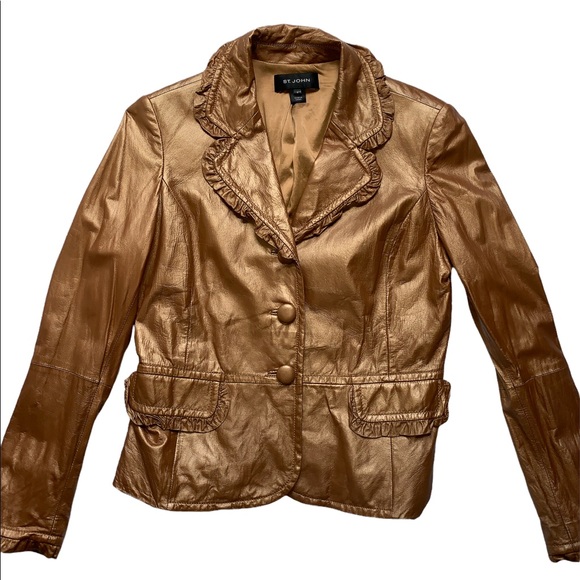 St. John Ruffle collar lambs leather jacket size 6 - Picture 2 of 5